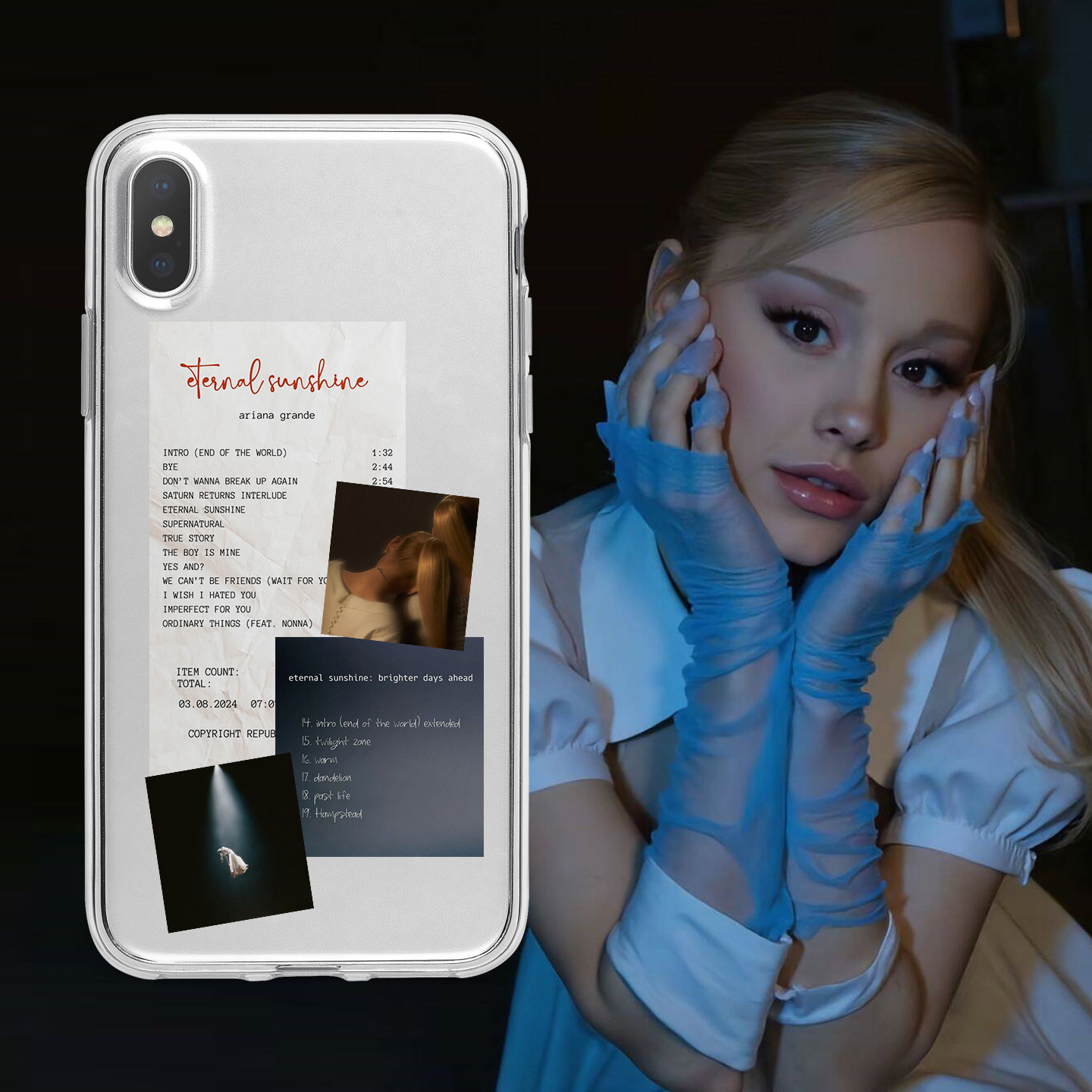 kristem原创设计A妹Ariana Grande专辑名单album list简约DIY适用于苹果i15i16pro华为三星oppo透明手机壳 - 封面