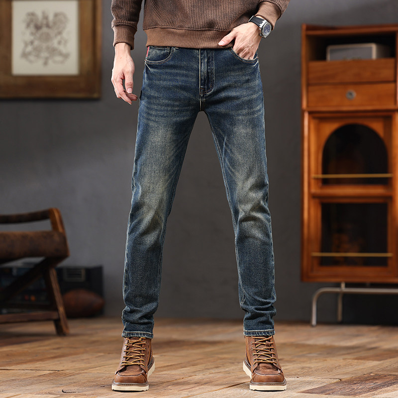 高端复古牛仔裤男款秋冬季美式水洗弹力修身小直筒休闲百搭长裤子,男装,牛仔裤,淘宝优惠券,粉丝福利购,淘宝优惠卷