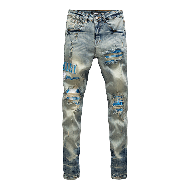 高端轻奢破洞补丁牛仔裤男款