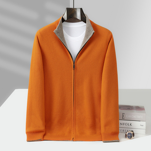 半高领外套两面穿商务针织男装 双面加厚冬季 男士 100%羊毛开衫 新款