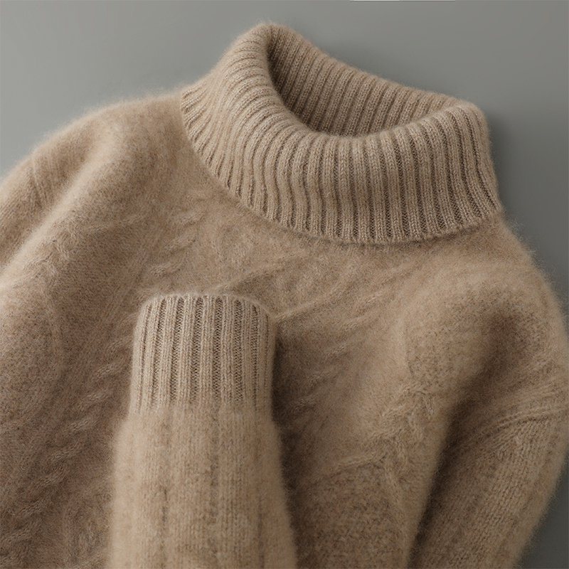 100%纯羊毛衫男高领菱形绞花加厚针织毛衣宽松羊绒衫套头打底上衣