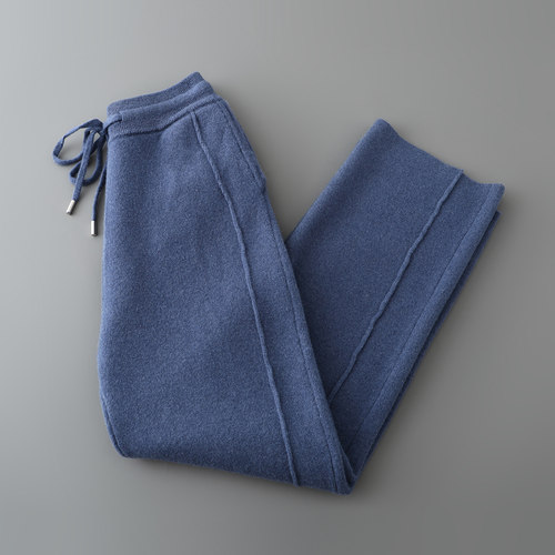 秋冬新款100%羊毛裤男束脚裤宽松腰抽绳长裤四平加厚针织裤弯刀裤