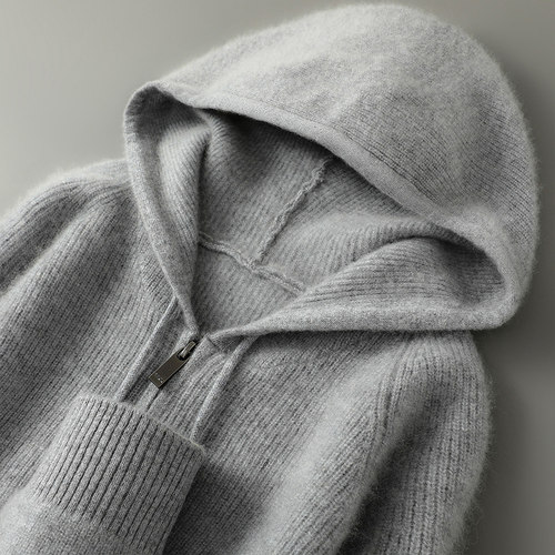 100%纯羊毛开衫男连帽拉链加厚外套毛衣宽松羊毛宽松帽衫外搭上衣