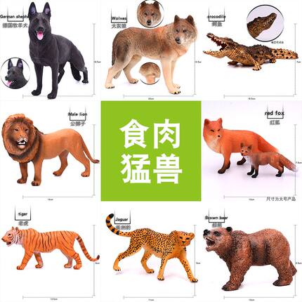 仿真动物园动物模型儿童3-6-9岁礼物野兽食肉狮子狼狐狸老虎豹熊