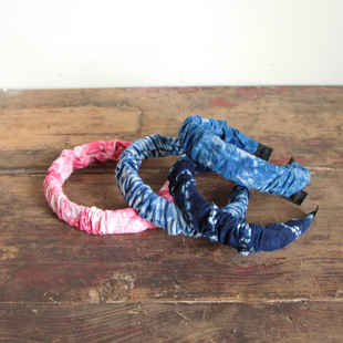 民族风云南大理扎染发箍手工布艺发夹女款 发卡头饰宽边蓝染头箍