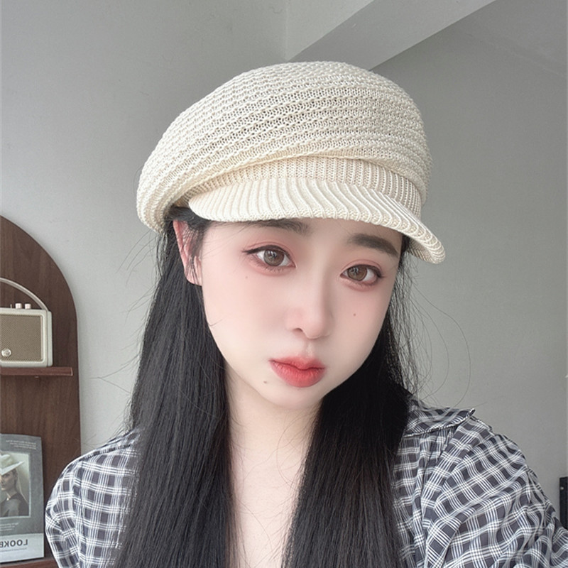 时尚镂空编织平顶贝雷帽女夏季