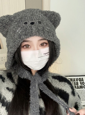 冬季可爱显脸小护耳帽子女