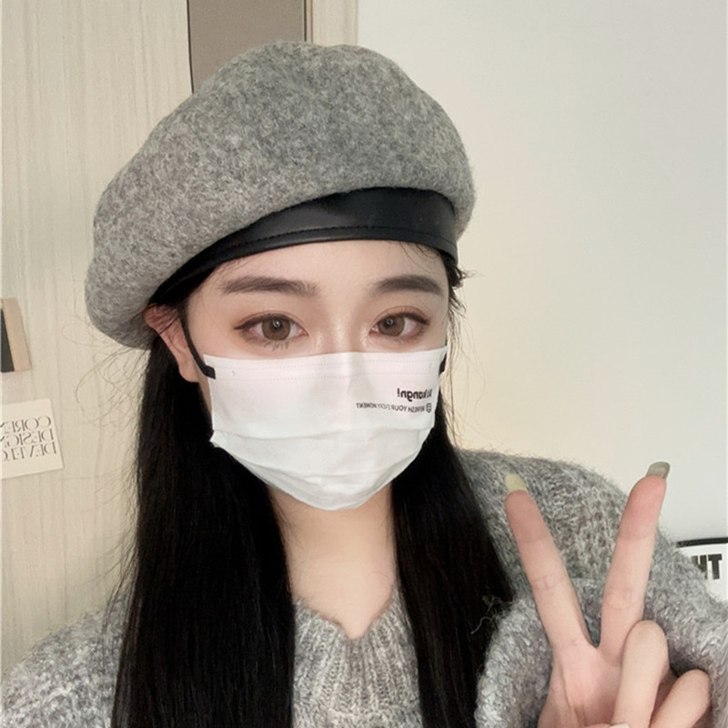 高品质~秋冬季名媛气质纯色羊毛贝雷帽女日系百搭显脸小画家帽潮