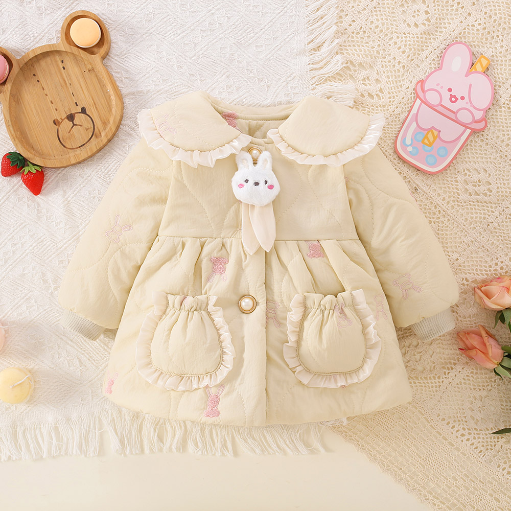 女宝宝冬季可爱兔耳加绒棉服外套