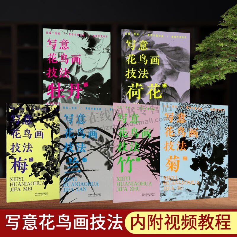 写意花鸟画技法系列（全6册） 牡丹 荷花 梅 竹 兰 菊 内附视频教程 写意国画书籍 国画技法书籍 国画赏析 陕西人民美术出版社