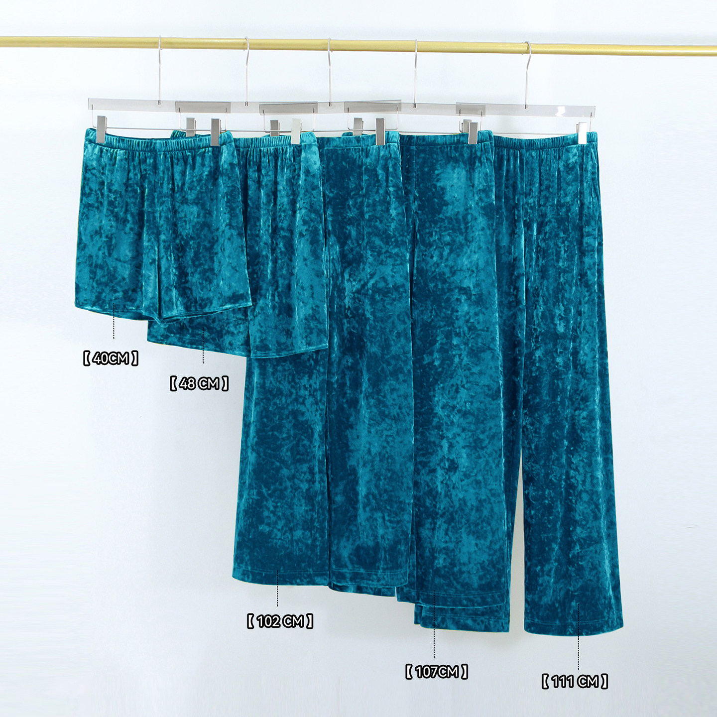 孔雀蓝色松紧腰进口钻石绒阔腿裤女秋冬新款多个长度宽松休闲裤子