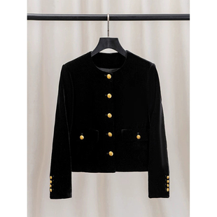 高密韩国绒秋冬新款 上衣丝绒小香风外套 气质名媛高端显瘦圆领短款