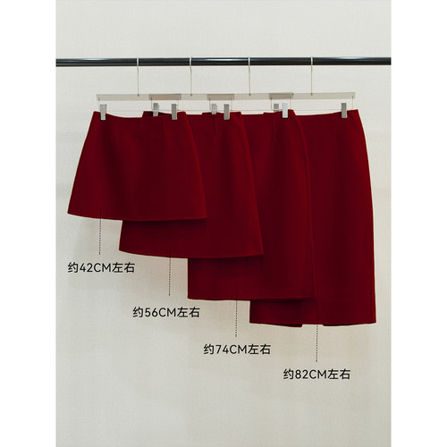 红色 双面呢羊毛裙100%羊毛加厚A版型直筒裙中长款简约保暖短裙