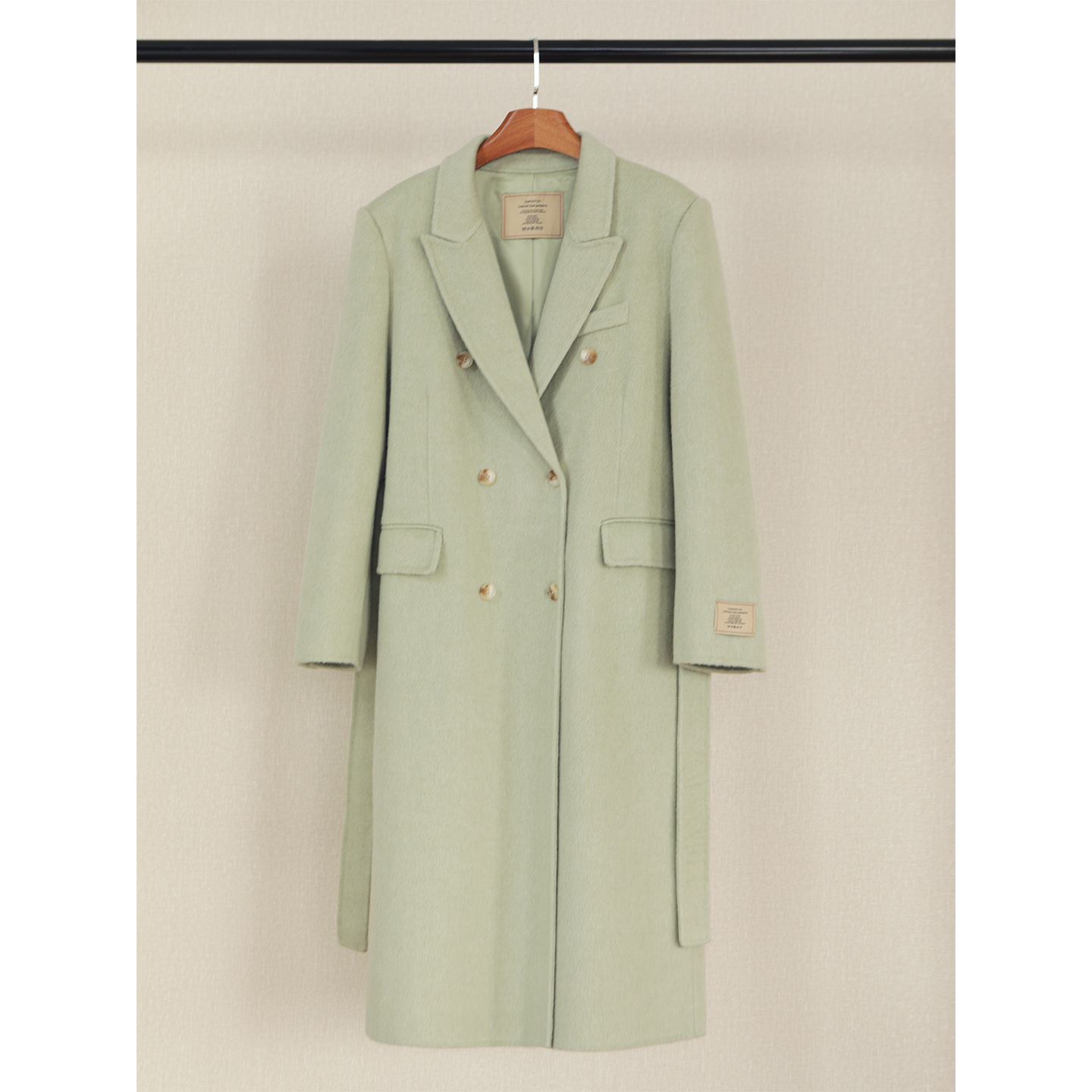 薄荷绿羊毛大衣翻领双面呢外套