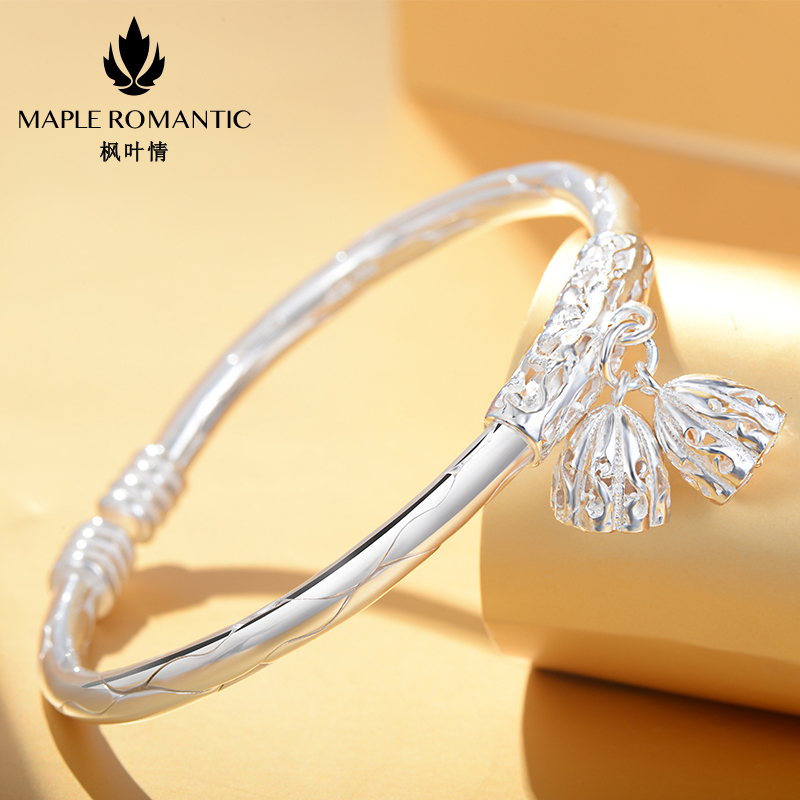 9999纯银手镯女年轻款银饰开口实心足银镯子情人节礼物送女友银饰