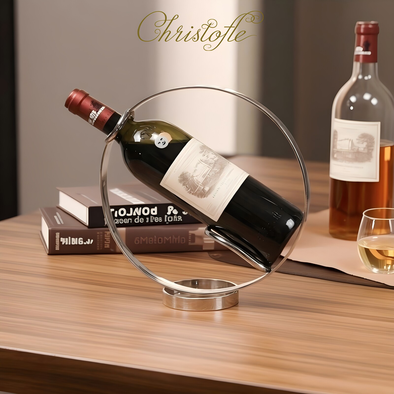 CHRISTOFLE 昆庭 Vertigo舞动之环镀银葡萄酒酒瓶侍酒架法国原装