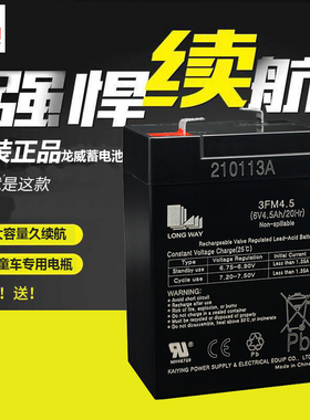 LONGWAY龙威6V4.5AH12V24V儿童电动车摩托车铅酸蓄电池通用3FM4.5