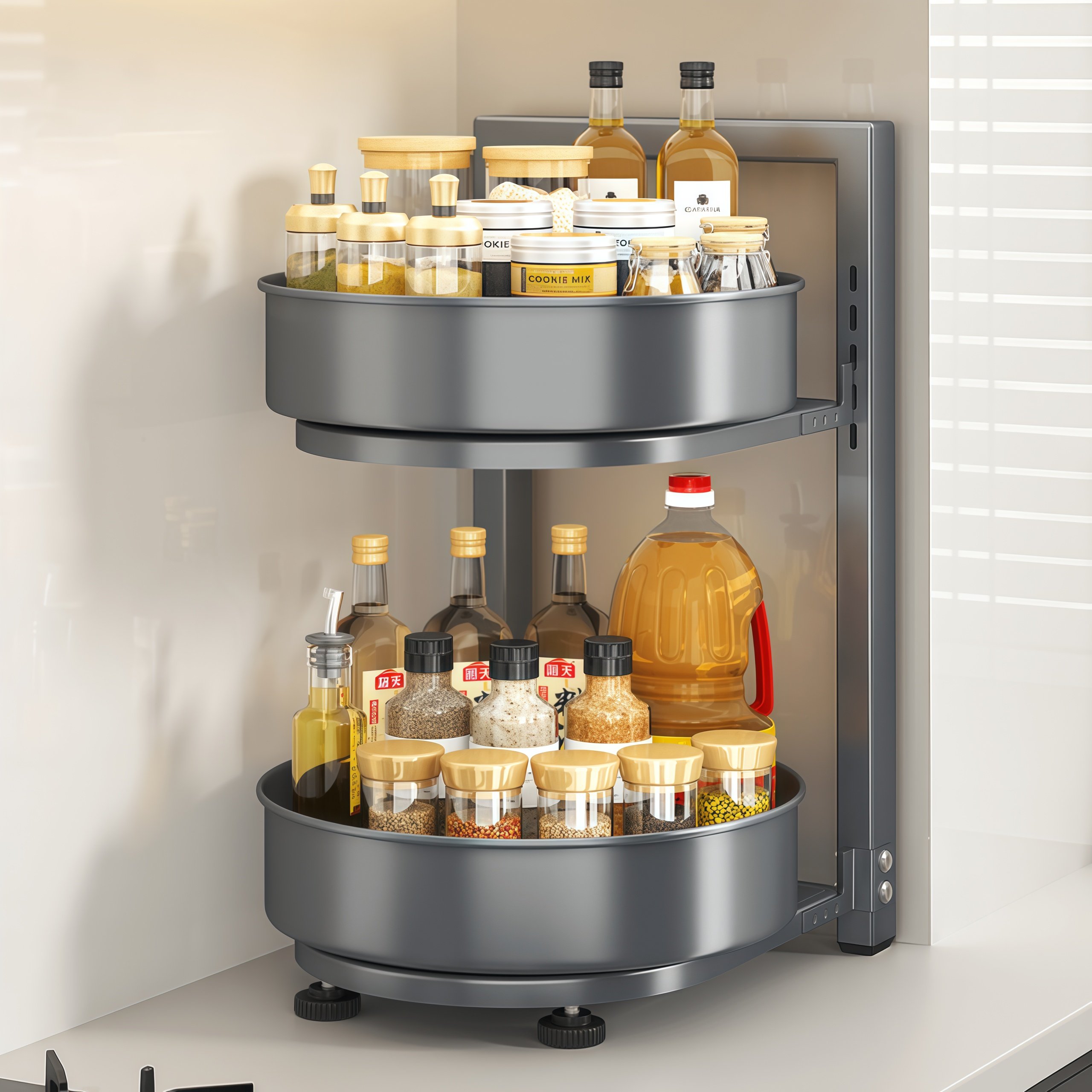 厨房旋转调料置物架调味品架子双层家用台面转角多功能调料收纳层