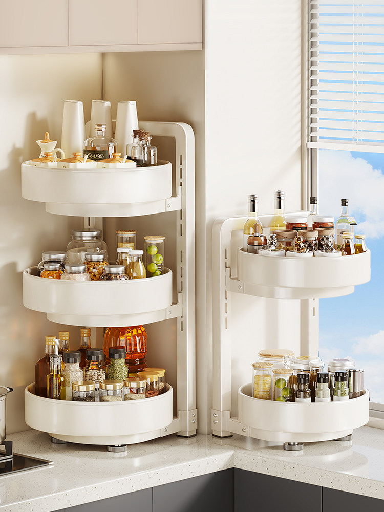 厨房旋转调料置物架调味品架子双层家用台面转角多功能调料收纳架