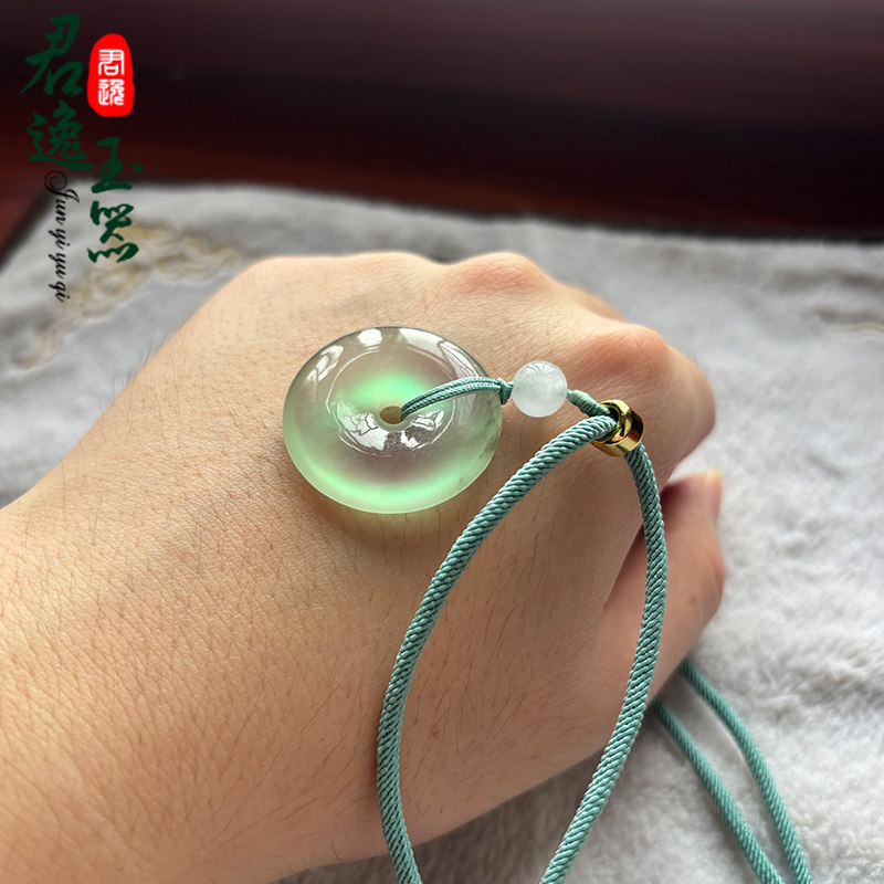 天然翡翠A货晴水绿底冰种平安扣吊坠 玉扣 玉坠男女款玉石挂件