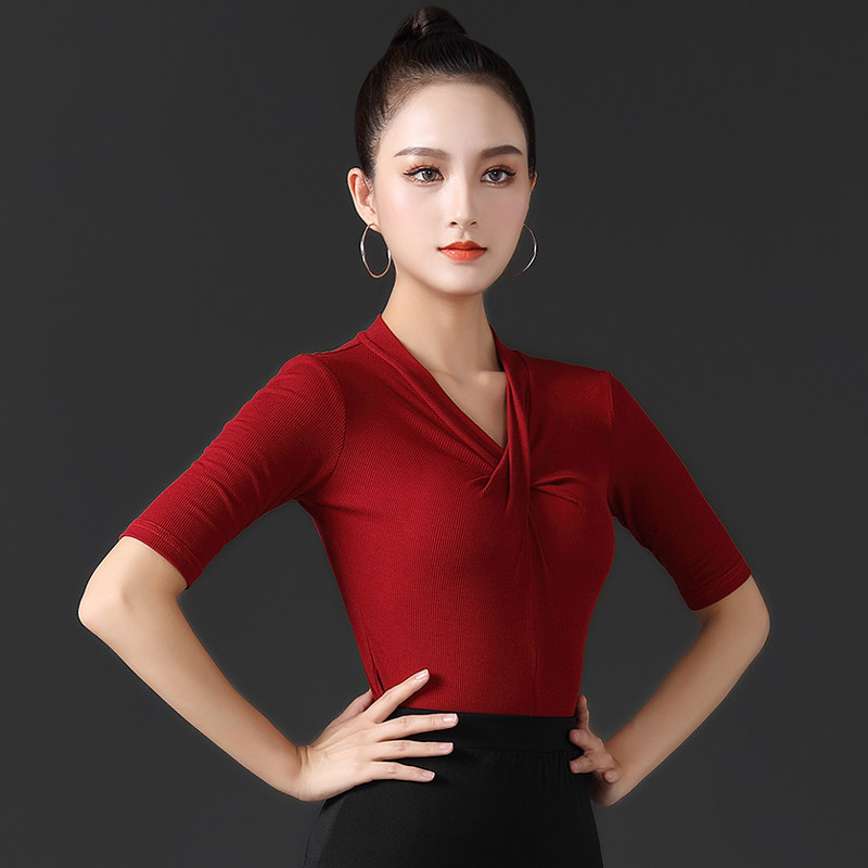 夏季新款拉丁舞服上衣中袖女国标舞摩登舞交谊舞专业跳舞蹈服装