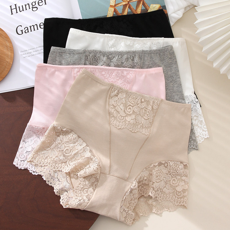 3条纯棉防走光安全裤平角内裤女收腹提臀蕾丝边打底四角保险裤