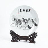 实木圆形瓷盘普洱茶饼高档瓷器展示架中式 古典托盘支架木雕底座