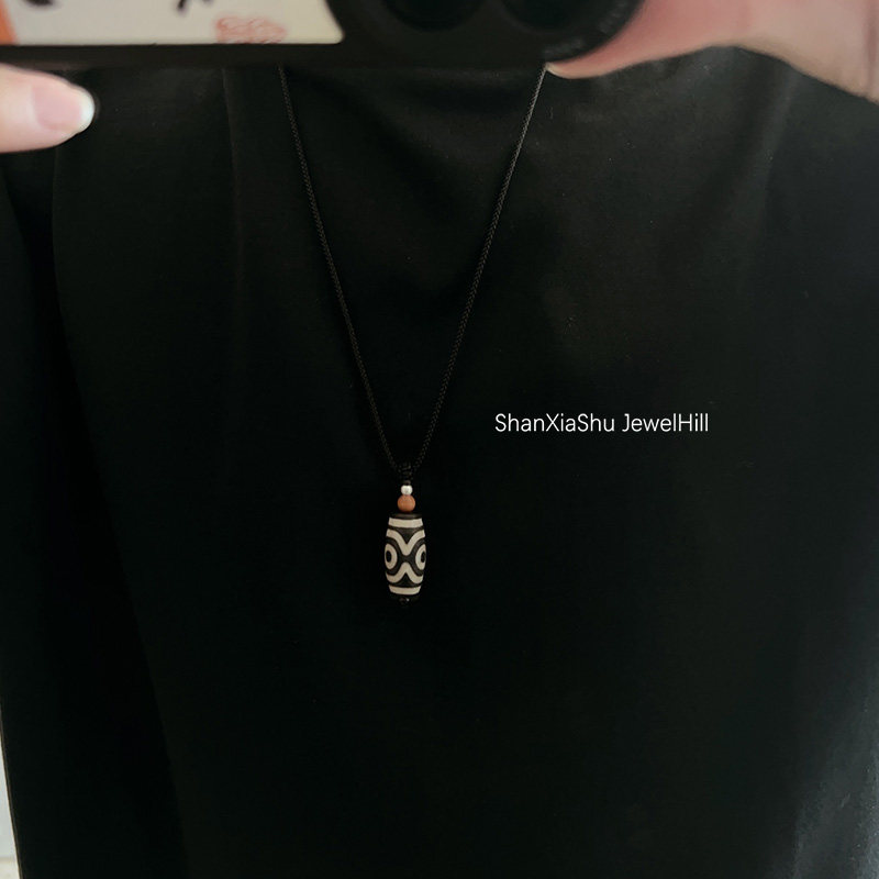 山下树  做旧天然玛瑙三眼天珠藏式饰品可调节项链情侣男礼物送礼