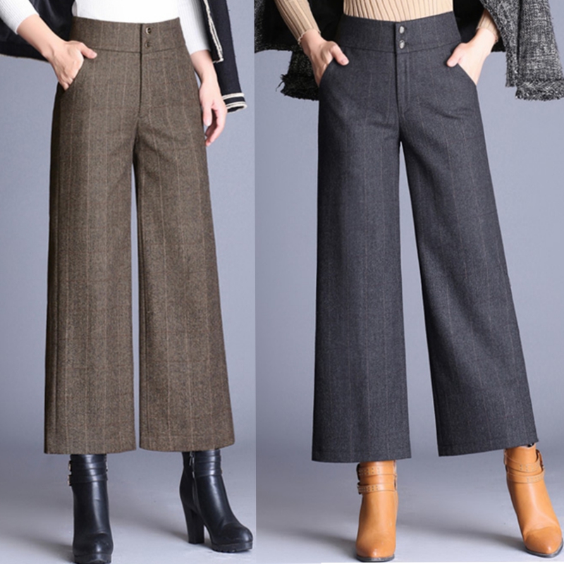 高腰羊毛呢阔腿裤羊毛呢九分裤