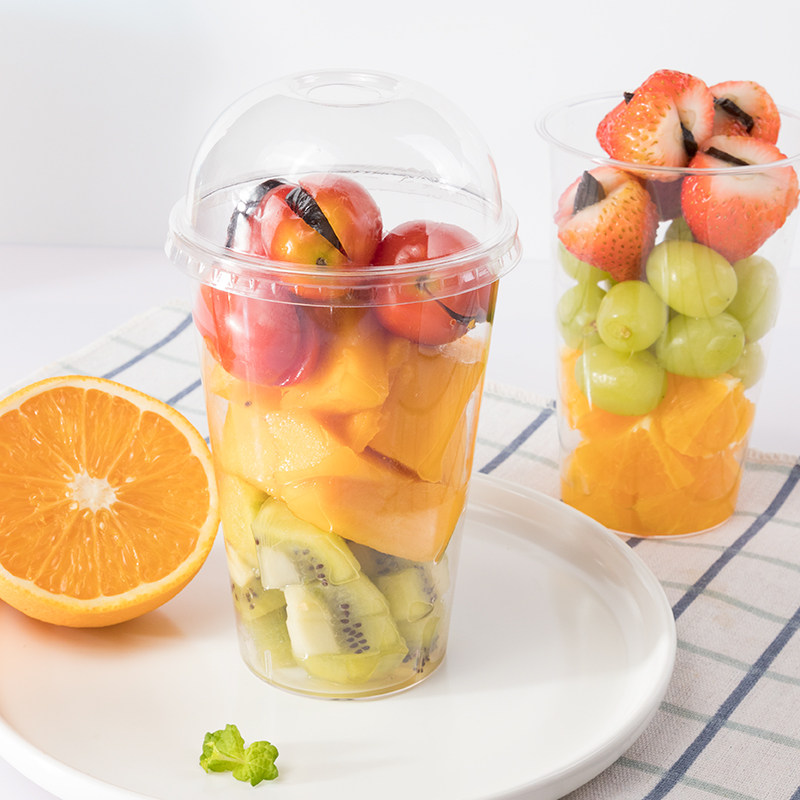 喇叭花 480ml一次性水果杯带盖奶油千层杯杯子杯奶茶杯果汁杯20只