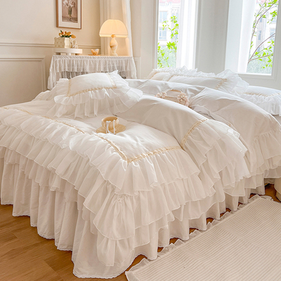 床裙款四件套全棉公主风多层花边