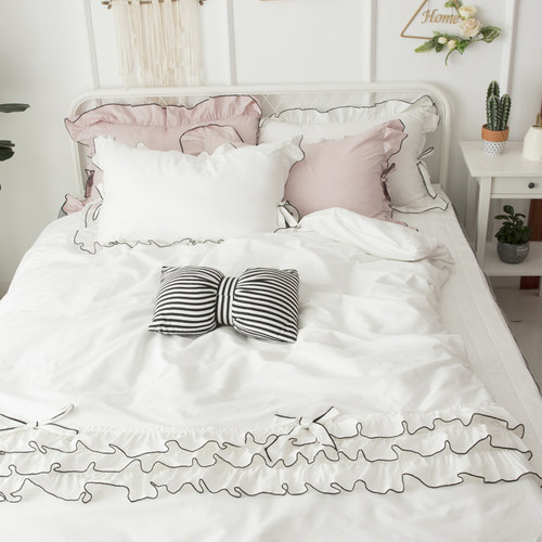 少女心夏季白色全棉简约风四件套