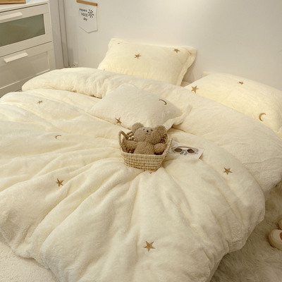 刺绣四件套泰迪绒ins加厚保暖