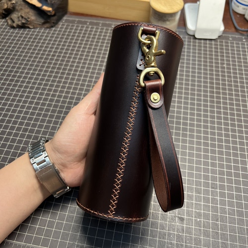 锐虎钛杯头层牛皮保温杯杯套