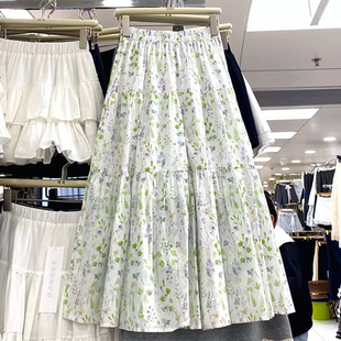 百搭伞裙 松紧腰显瘦气质中长款 森系温柔碎花半身裙女2025春季 新款