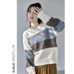 毛衣女宽松外穿秋冬2023年新款 设计感小众复古日系慵懒风套头加厚