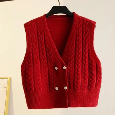 双排扣开衫马甲外套春秋季外搭叠穿短款背心宽松针织纯色坎肩马甲