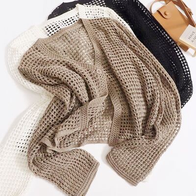 夏天新款镂空微透罩衫短款针织开衫女宽松空调衫叠穿防晒长袖上衣