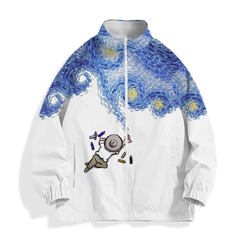 梵高名画星空星夜麦田向日葵拼接艺术夹克外套男女装潮流全彩夹克