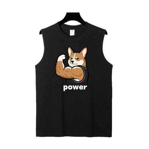power柯基健身运动无袖T恤坎肩衣服背心男女宽松圆领夏季透气tee