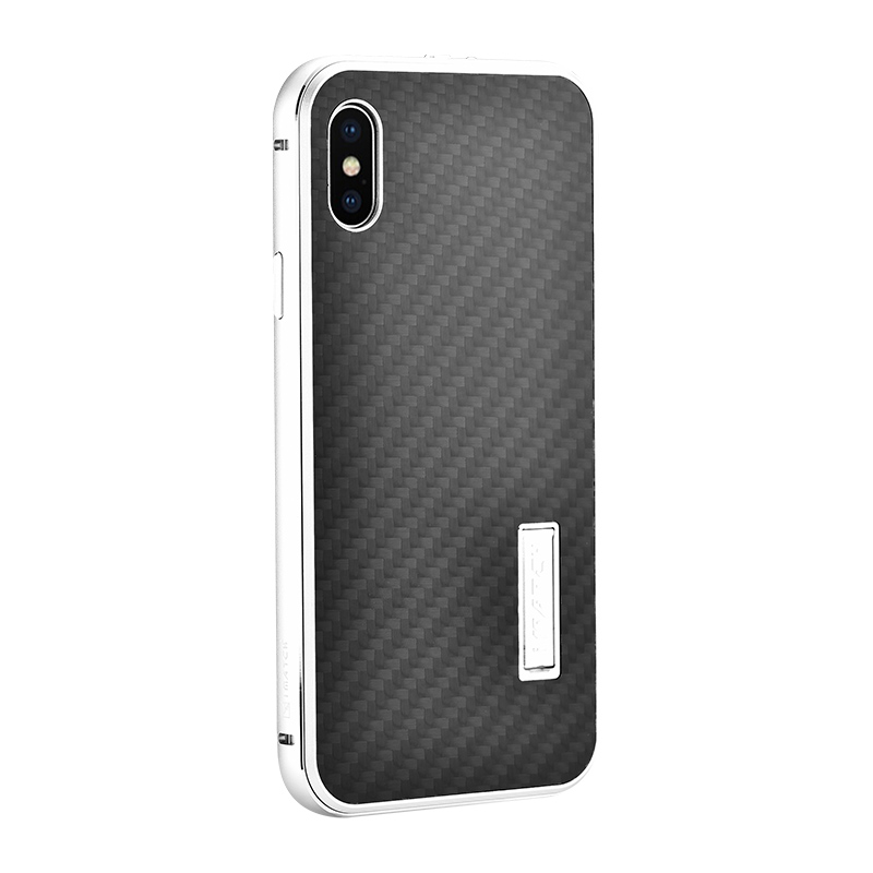 iMatch Luxury Aluminum Metal Bumper Carbon Fiber Back Cover Case for Apple iPhone X