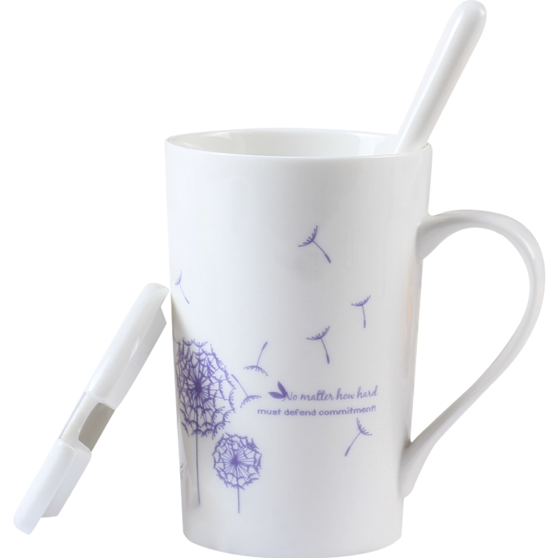陶瓷蒲公英简约卡通马克杯带盖
