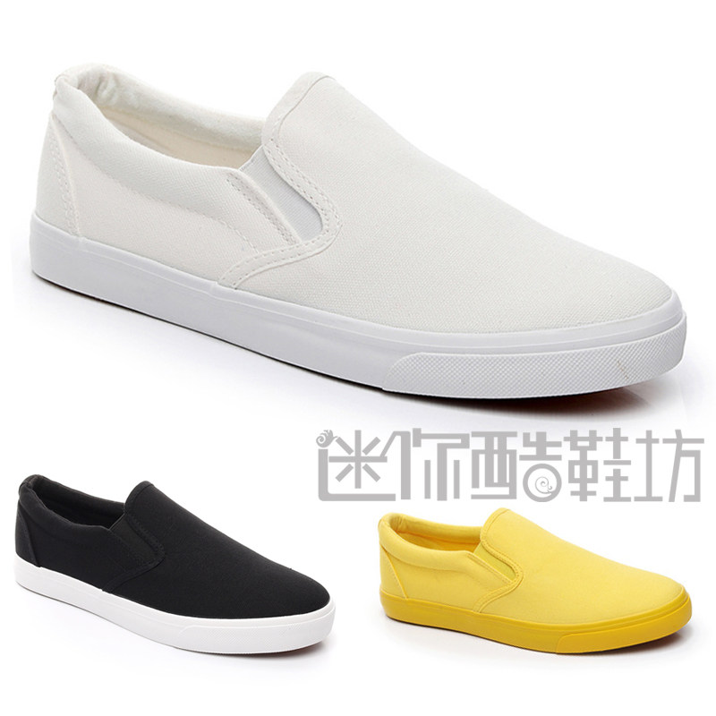 一脚蹬白鞋全白帆布鞋男鞋平底懒人板鞋没鞋带休闲鞋纯白球鞋无带