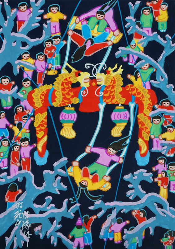 收获季节金秋打秋千吼秦腔娶亲刘沣涛作品手绘单幅装饰画20*28cm
