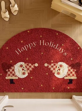 圣诞新款卡通红色氛围感入户丝圈地垫耐脏防滑入户门口可爱脚垫
