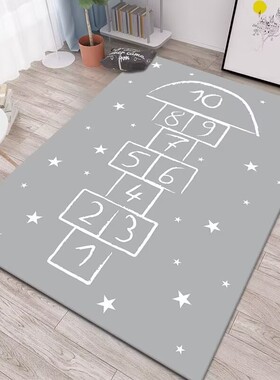皮革防水可擦洗数字跳格子地毯儿童房游戏垫灰色星星家用防滑地垫