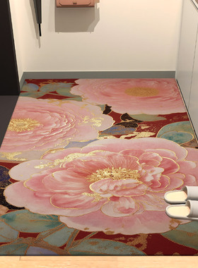 国风牡丹中式皮革入户门地垫可擦洗免洗PVC防水防油防滑进门脚垫