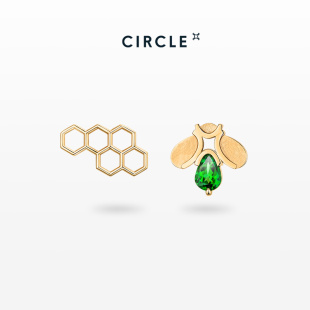 CIRCLE珠宝蜂巢系列沙弗莱18K金彩宝耳钉不对称蜜蜂 门店同款
