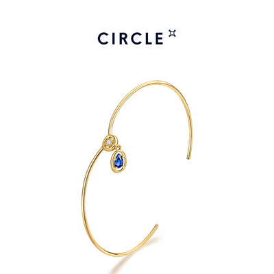 CIRCLE珠宝水滴系列18K黄金蓝宝石手镯开口镯