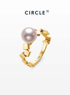 CIRCLE珠宝纸吹雪系列高亮akoya海水珍珠18k金戒指女7mm小灯泡